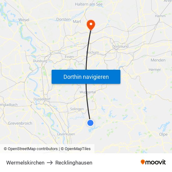 Wermelskirchen to Recklinghausen map