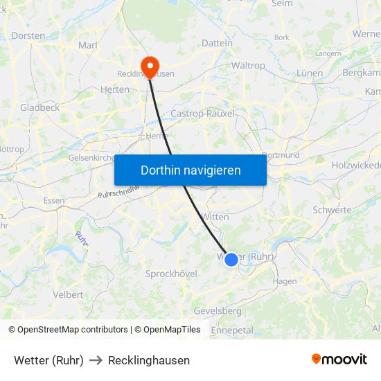 Wetter (Ruhr) to Recklinghausen map