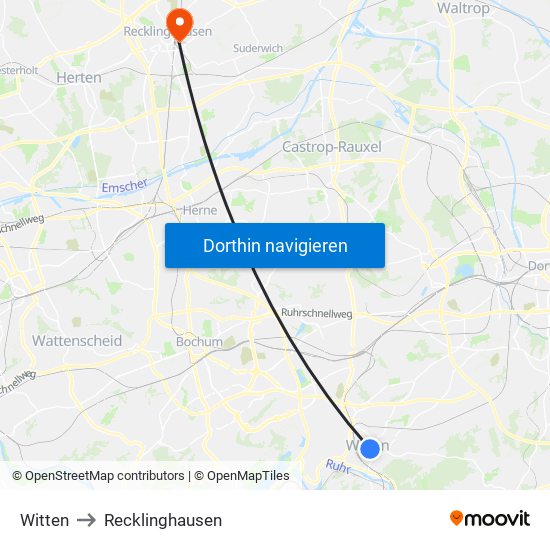 Witten to Recklinghausen map