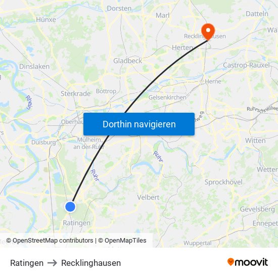 Ratingen to Recklinghausen map