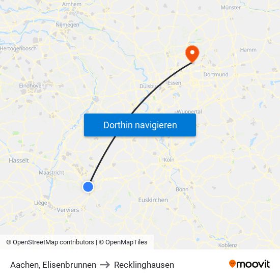 Aachen, Elisenbrunnen to Recklinghausen map