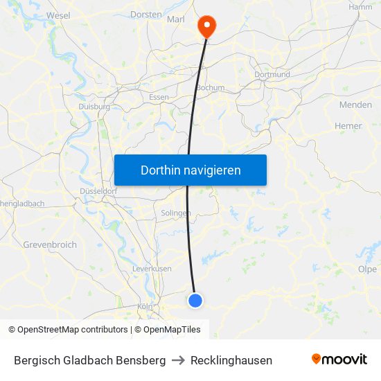 Bergisch Gladbach Bensberg to Recklinghausen map