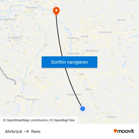 Ahrbrück to Rees map
