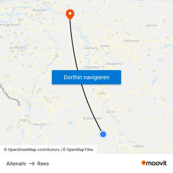 Altenahr to Rees map
