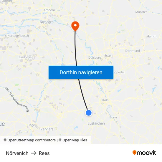 Nörvenich to Rees map