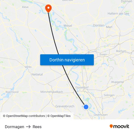 Dormagen to Rees map