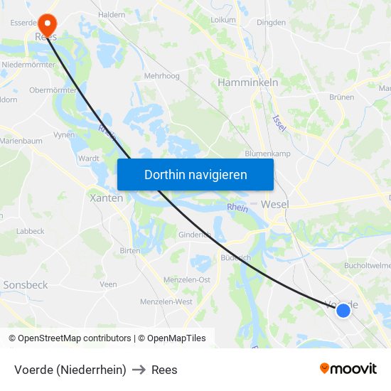 Voerde (Niederrhein) to Rees map