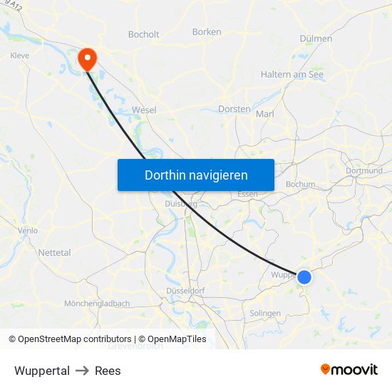 Wuppertal to Rees map