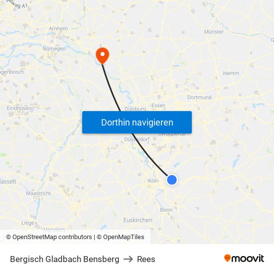 Bergisch Gladbach Bensberg to Rees map