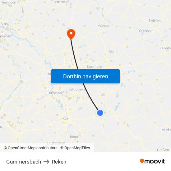 Gummersbach to Reken map