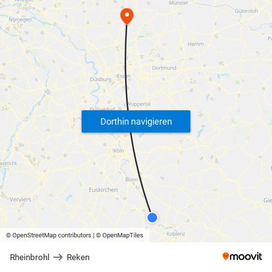Rheinbrohl to Reken map