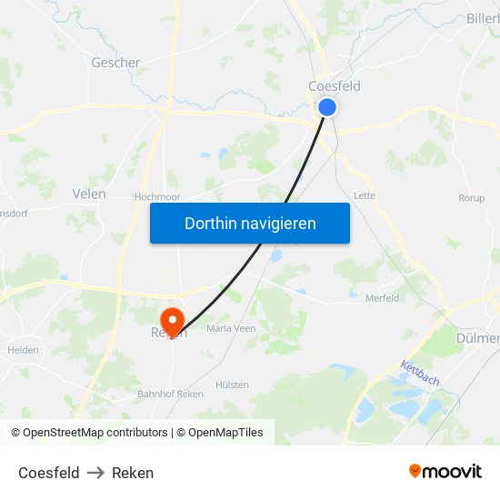 Coesfeld to Reken map