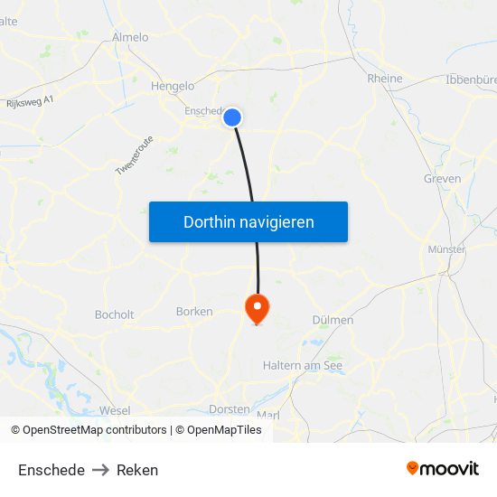 Enschede to Reken map