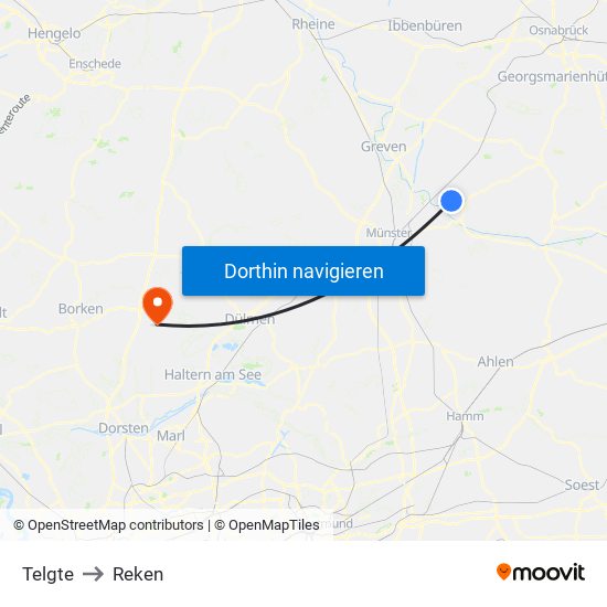 Telgte to Reken map