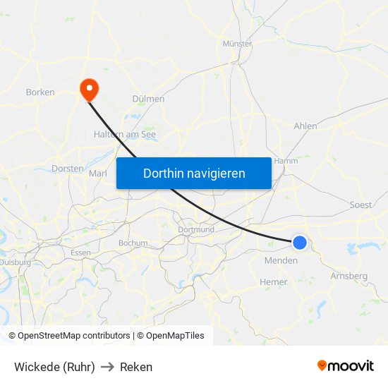 Wickede (Ruhr) to Reken map