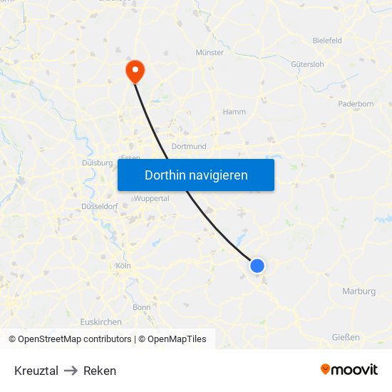 Kreuztal to Reken map