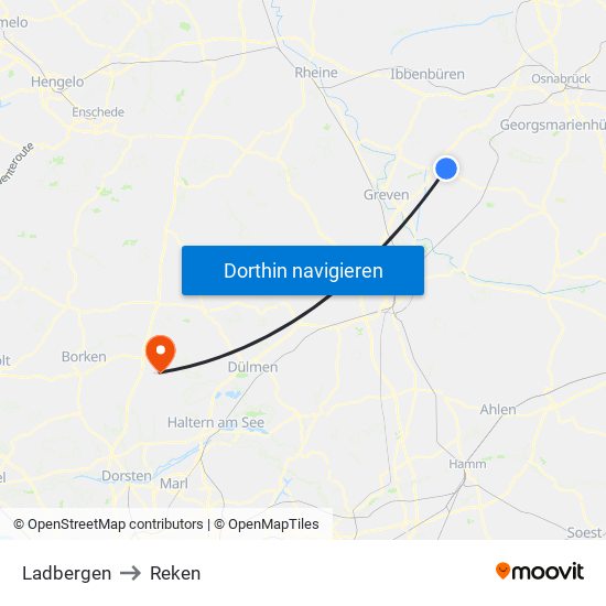 Ladbergen to Reken map