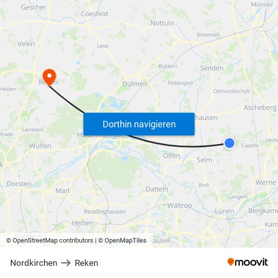 Nordkirchen to Reken map