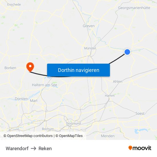 Warendorf to Reken map