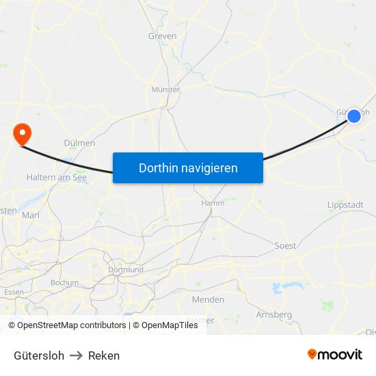 Gütersloh to Reken map