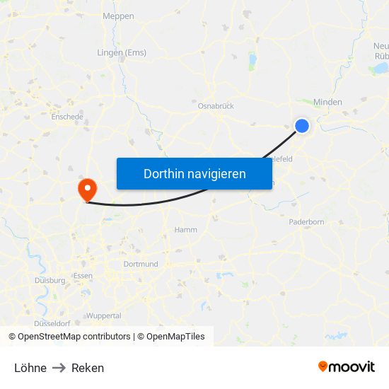 Löhne to Reken map