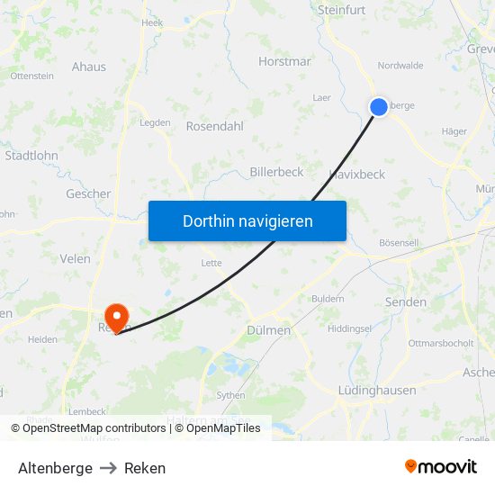 Altenberge to Reken map