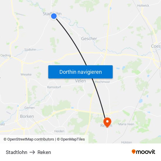 Stadtlohn to Reken map