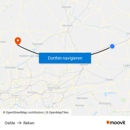 Oelde to Reken map