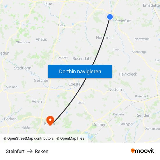 Steinfurt to Reken map
