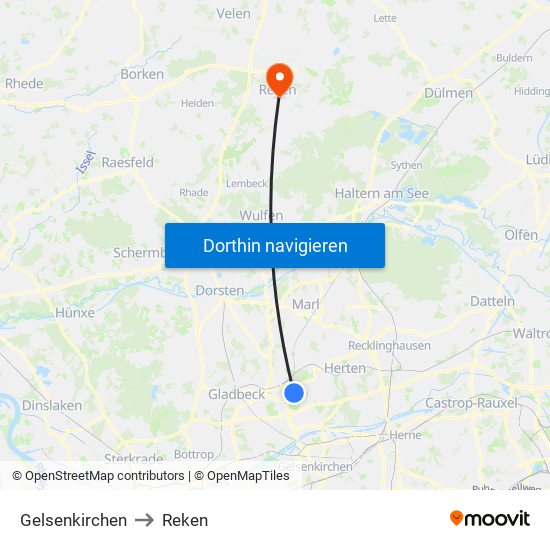 Gelsenkirchen to Reken map