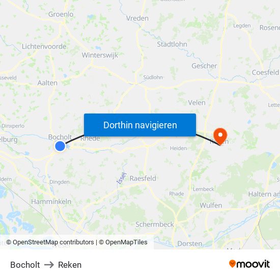 Bocholt to Reken map