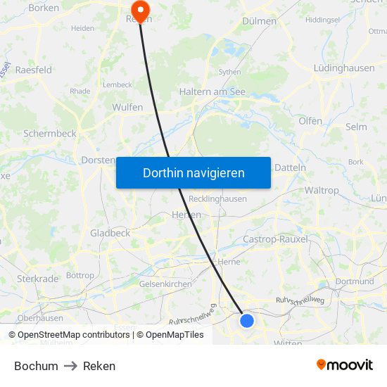 Bochum to Reken map