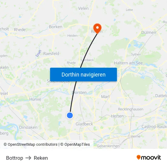 Bottrop to Reken map
