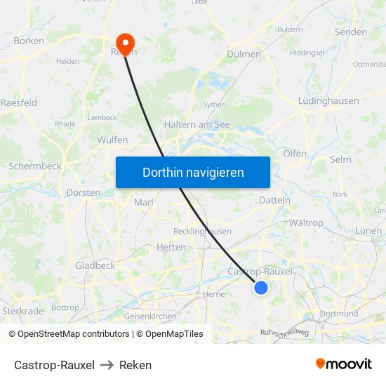 Castrop-Rauxel to Reken map