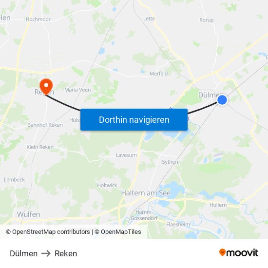 Dülmen to Reken map