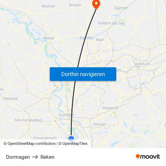 Dormagen to Reken map
