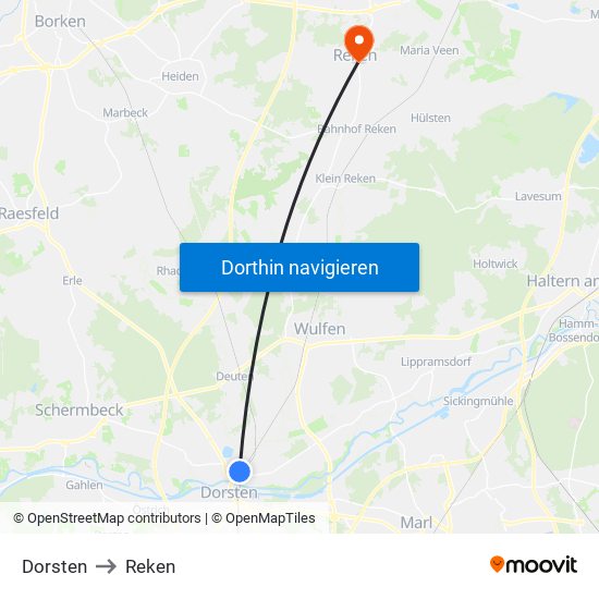 Dorsten to Reken map