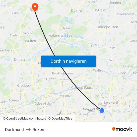 Dortmund to Reken map