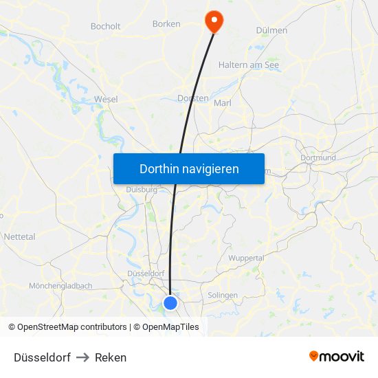 Düsseldorf to Reken map