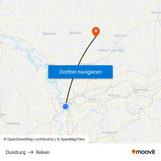 Duisburg to Reken map