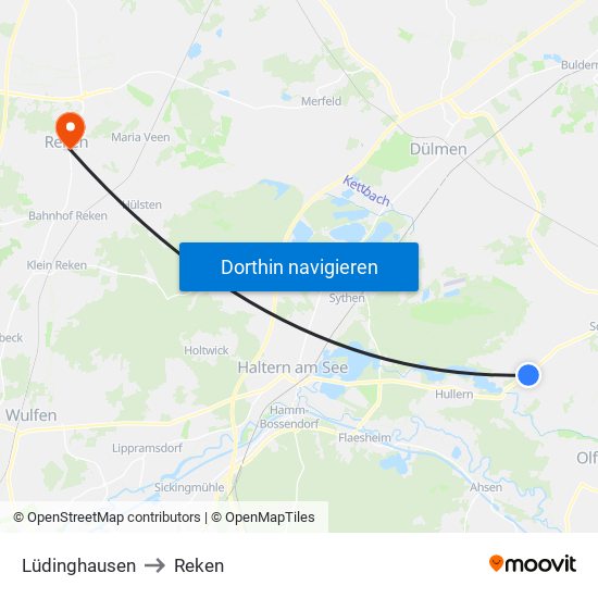 Lüdinghausen to Reken map