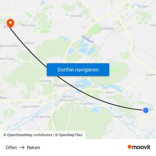 Olfen to Reken map