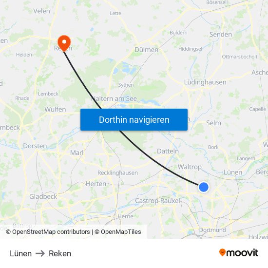 Lünen to Reken map