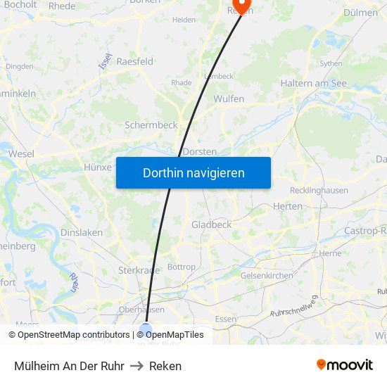 Mülheim An Der Ruhr to Reken map