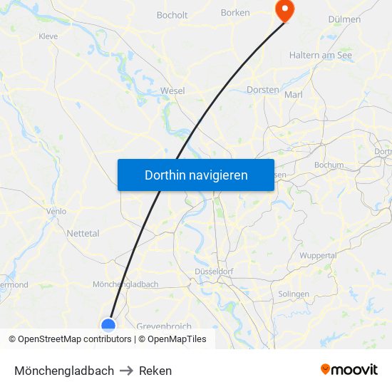 Mönchengladbach to Reken map