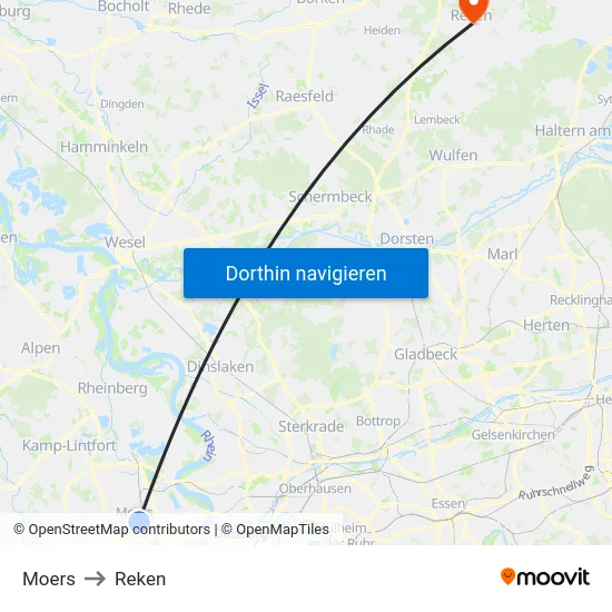 Moers to Reken map