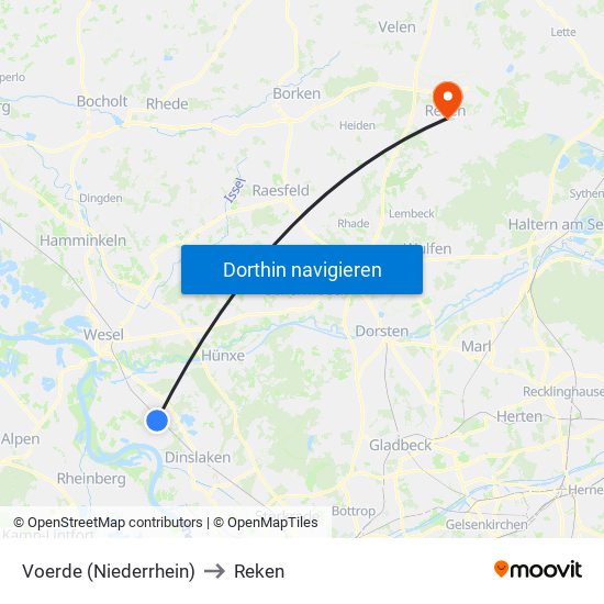 Voerde (Niederrhein) to Reken map