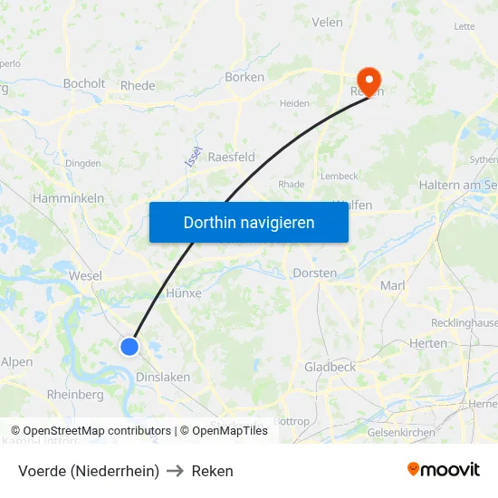 Voerde (Niederrhein) to Reken map
