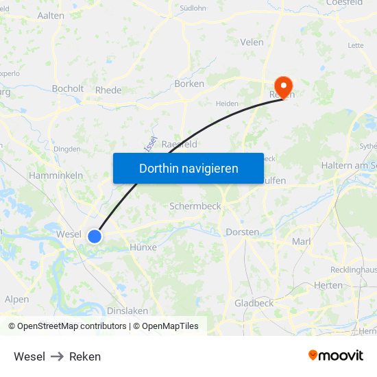 Wesel to Reken map