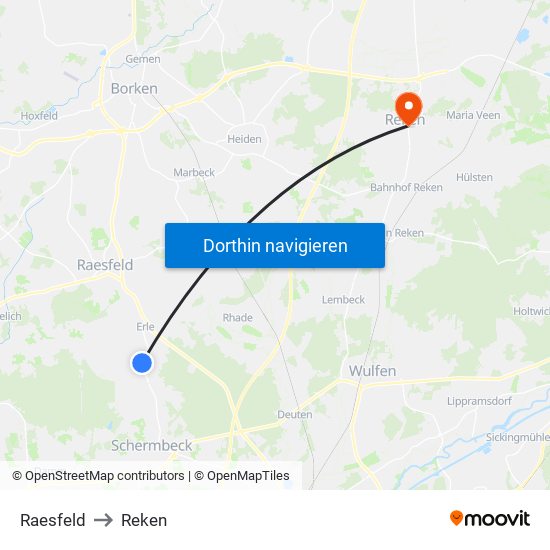 Raesfeld to Reken map